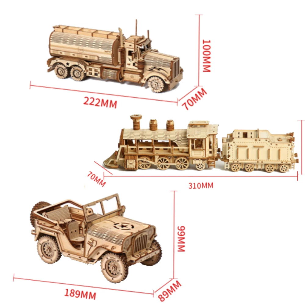 움직이는 클래식 스팀 트레인, 자동차, 지프, 트럭 조립 DIY 장난감 선물, 어린이 및 성인용 나무 모델 빌딩 블록 키트, 3D 퍼즐 