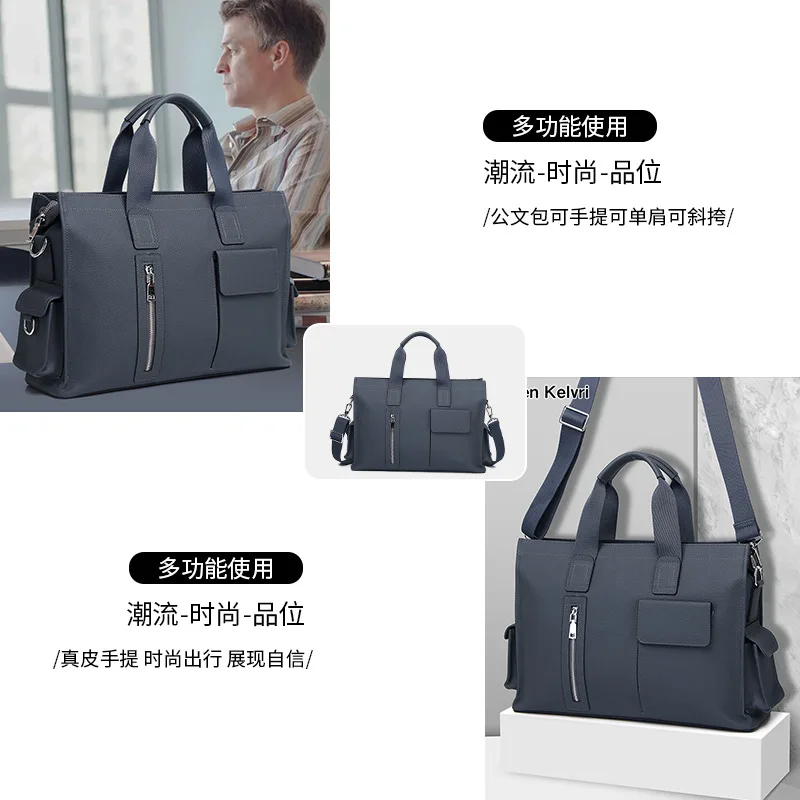 Genuine Messenger Bag Men Leather Handbag Large Capacity Business Commuter Handheld Cowhide Laptop Document Bag Men's Briefcase