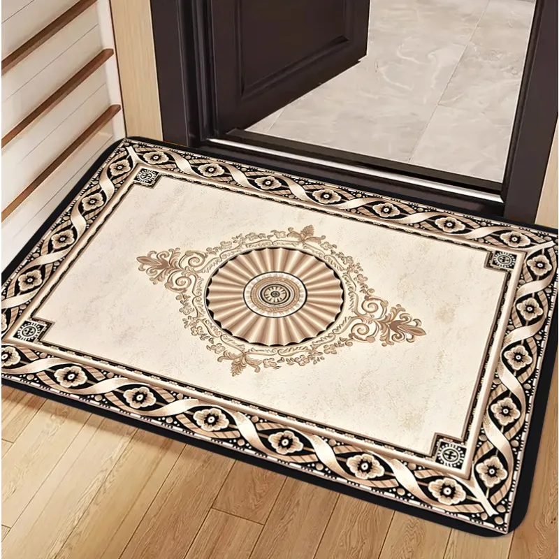 Beige Gold Baroque Carpet Mat Rug Floral Scroll Pattern Luxury Elegant Ornate Home Decoration for Door Mat Entryway Indoor Rug