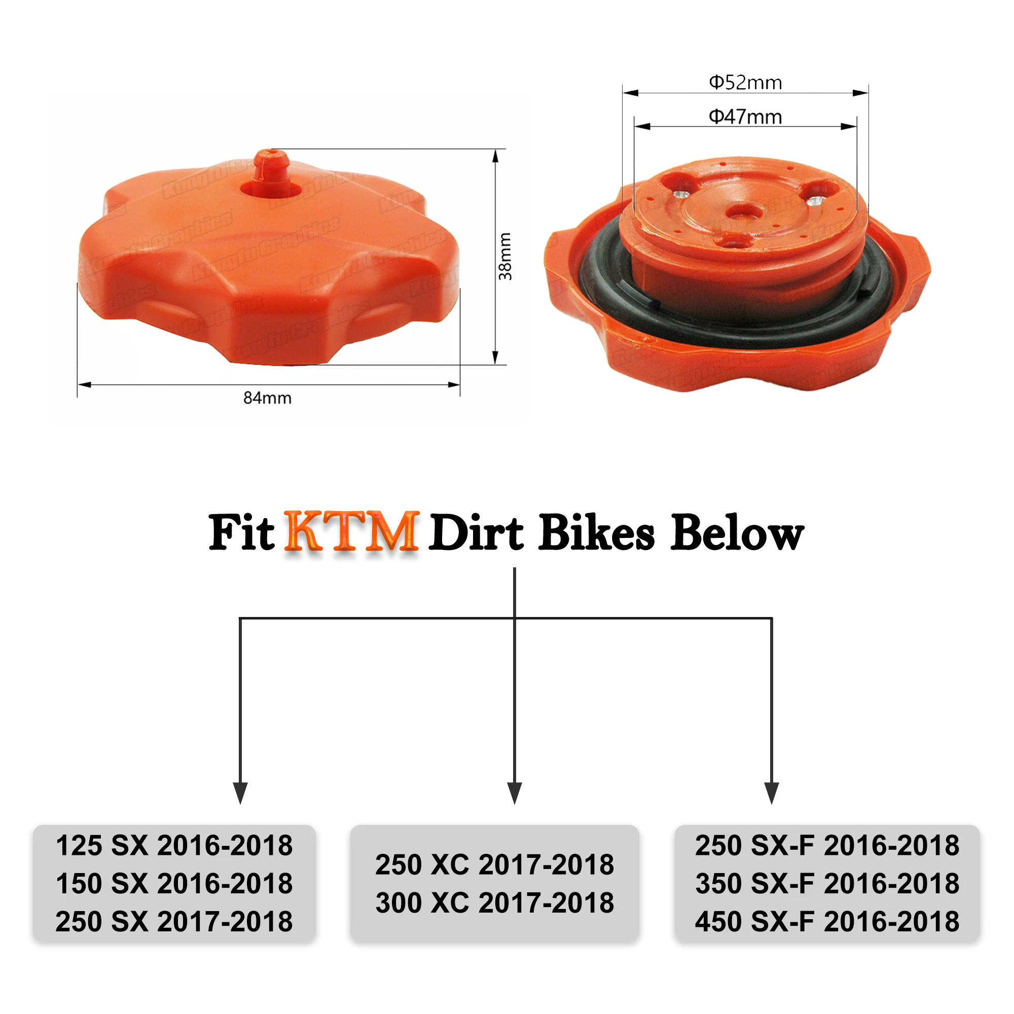 JY Racing Dirt Bike Plastic Gas Fuel Tank Cap for KTM SX XC SX-F SXF 125 150 250 300 350 450 2016 2017 2018, Orange Black