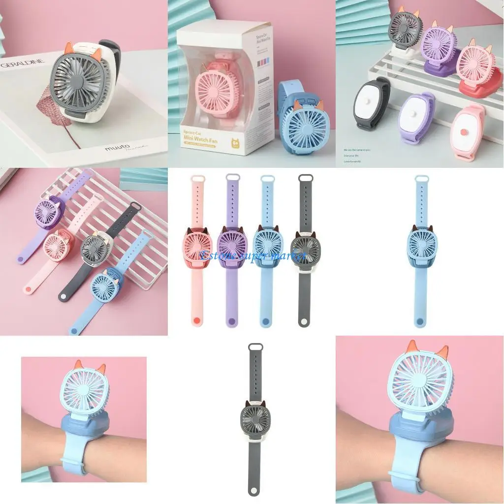 090B 1PC 5V USB Charging Mini Fan with Detachable Wrist Strap & LED Lamp Handhold Portable USB Watch Fan Electric Gadget