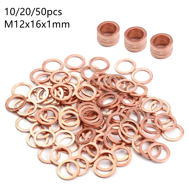 10/20/50Pcs Solid Copper Washer Flat Ring Gasket Sump Plug Oil Seal Fittings 12*16*1MM Washers Fastener Hardware Accessories