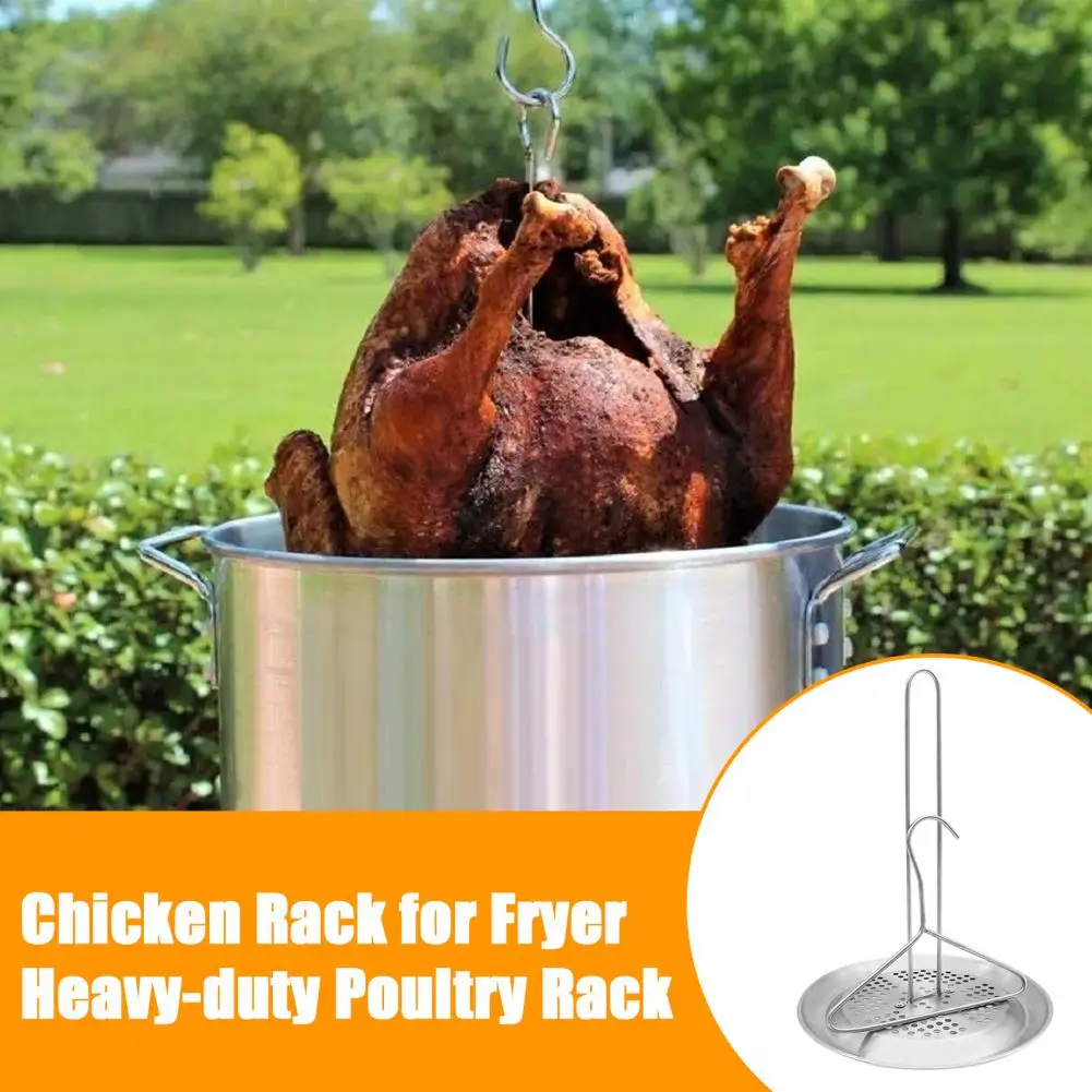 Perforated Base Turkey Stand Heavy Duty Stainless Steel Turkey Fryer Rack Kit with Lifter Hook Vertical for Healthy for Fryer