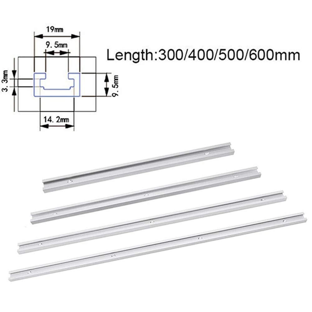 T-slot Miter Track Jig -Track Screw Fixture Slot 19x9.5mm Table Saw Router Table 300/400/500/600mm Chute Rail Woodworking Tool