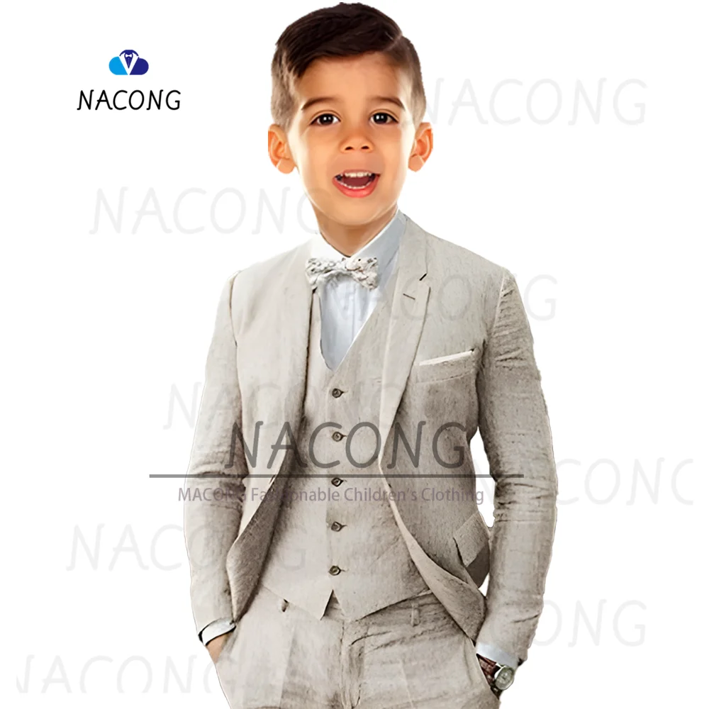 Boys Suit Summer Linen Tuxedo Wedding Party 3-piece Children\'s Suit Jacket