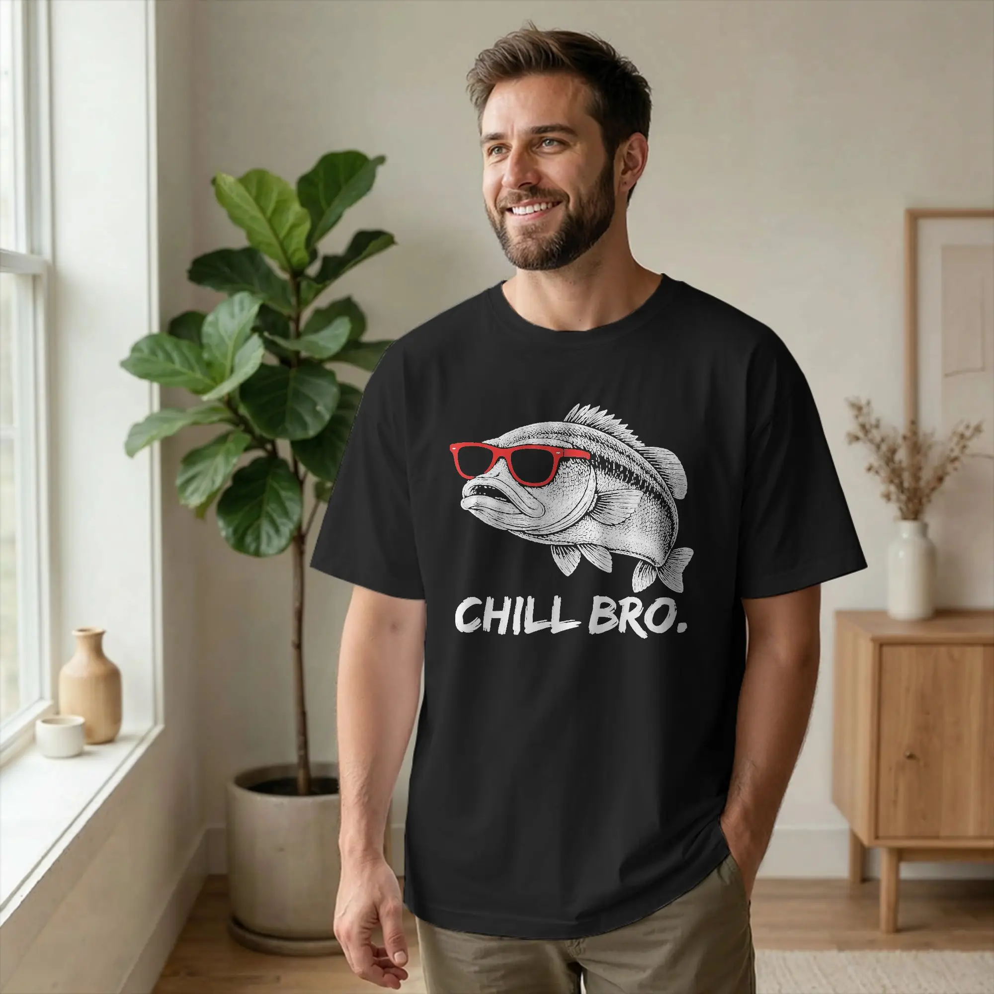 Chill Bro Funny Carp With Sunglasses T Shirts Men's  Cotton Novelty T-Shirt O Neck  Tees Short Sleeve Tops Summer