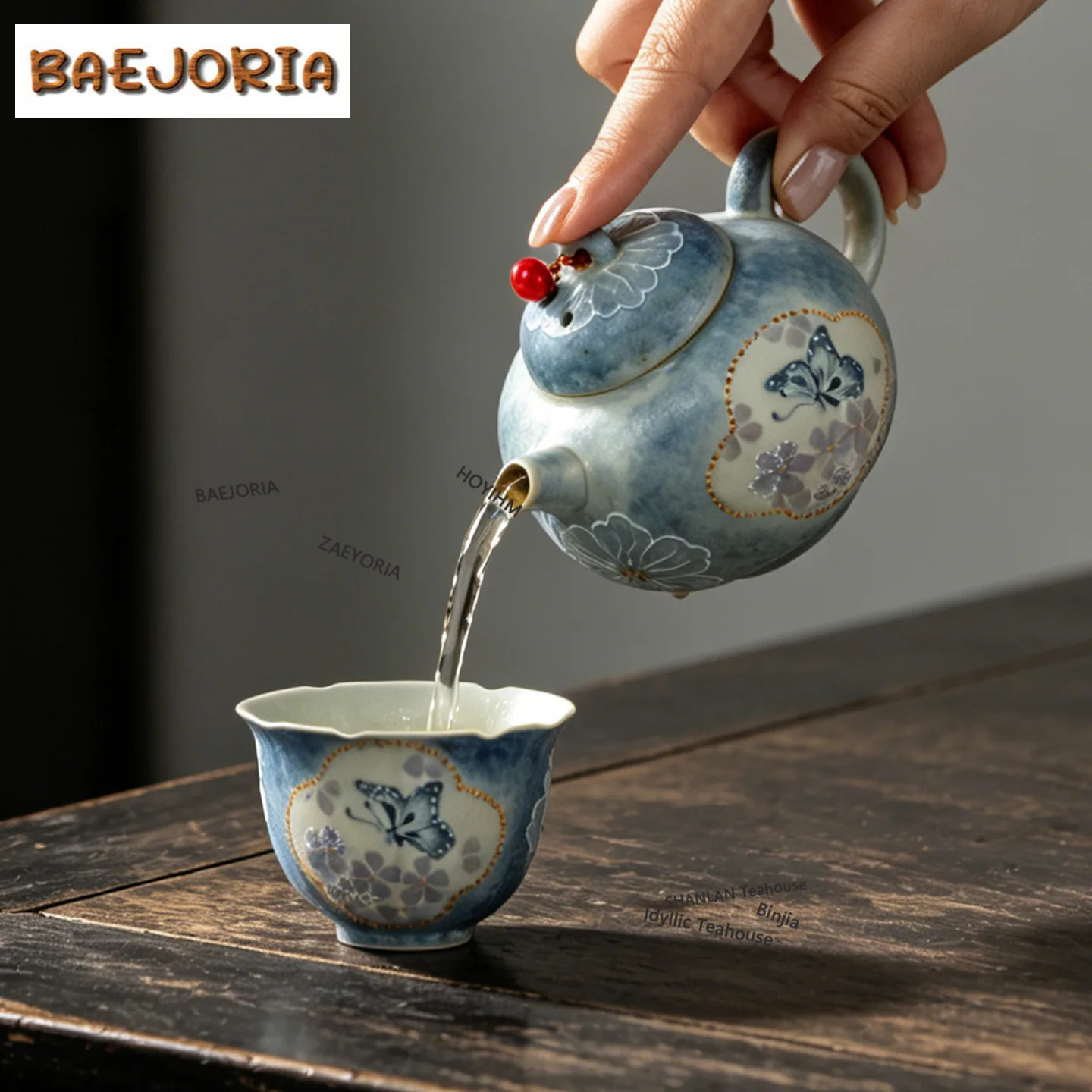 BAEJORIA 160ml Hand-painted Butterfly Flower Teapot Zen Tea Infuser Pot Tea Brewing Kettle with Ball Hole Tea Services Craft