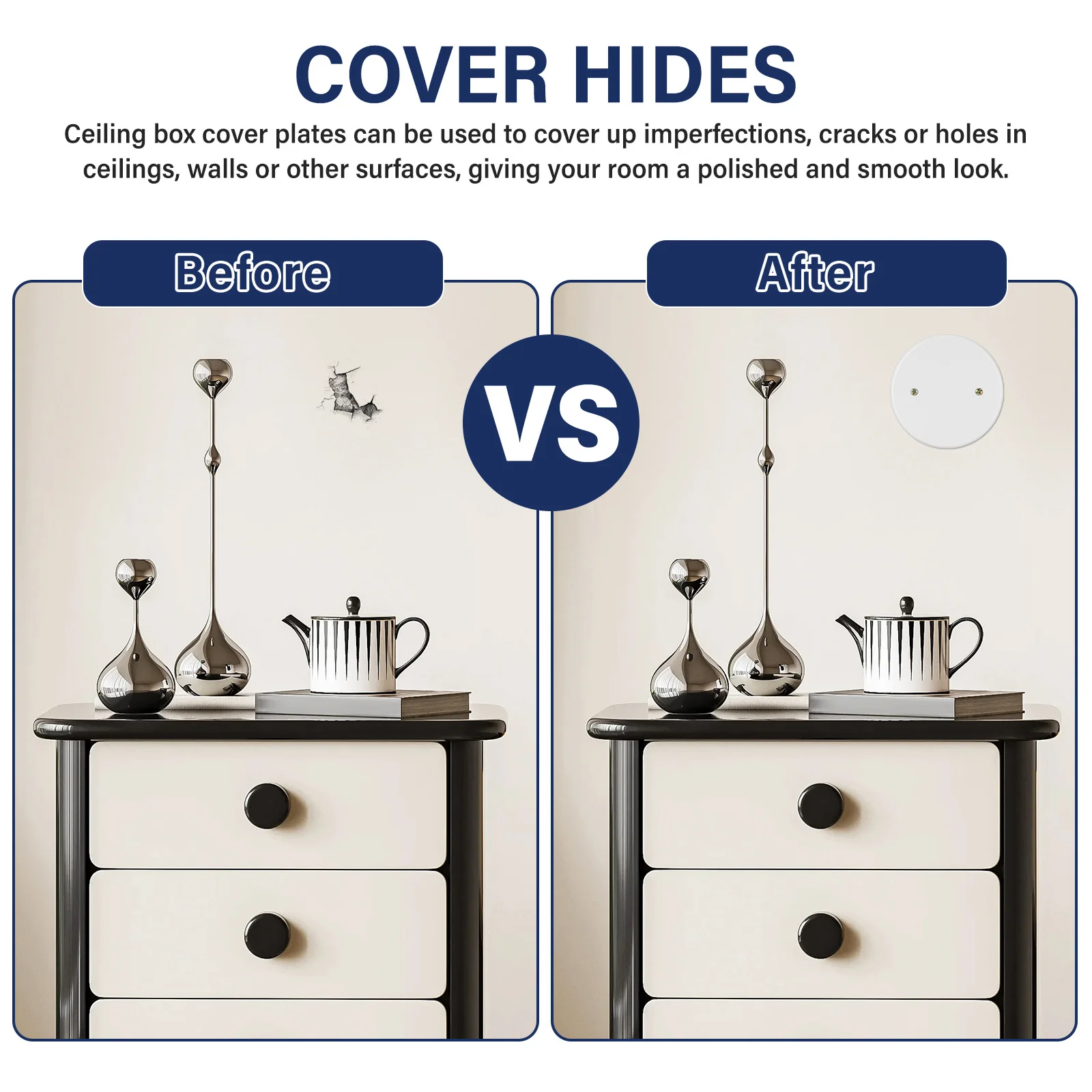 4pcs Blank-Up Covers for Ceiling Holes Plastic Electrical Box Cover Plates Wall Outlet Closure Decorative Panel
