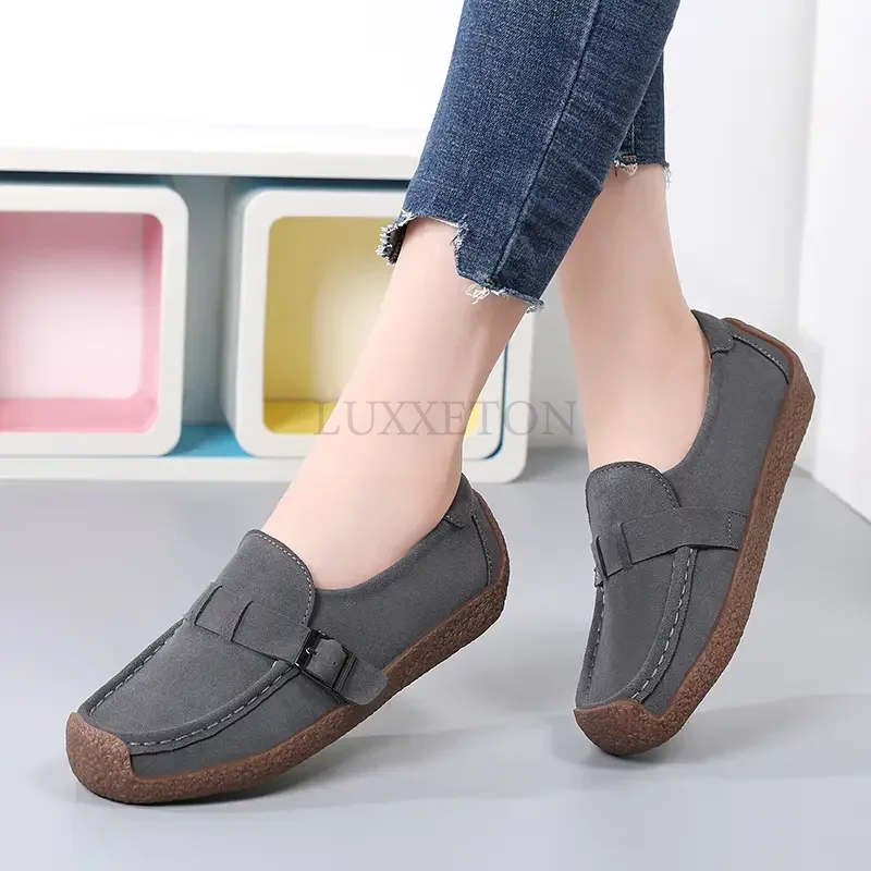 Women Genuine Leather Flats Designer Woman Ladies Casual Shoes Luxury Loafers Female Slip-on Boat Walking Shoes Moccasins