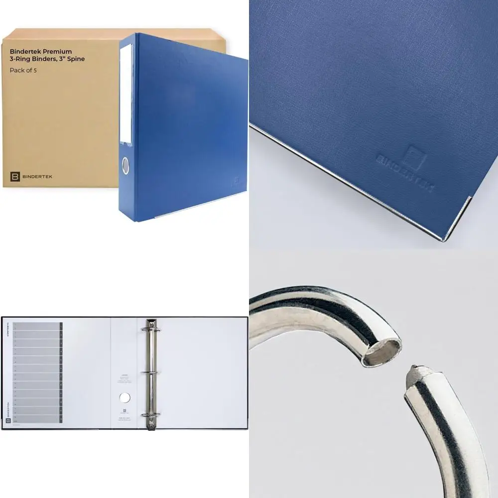 

Premium 3-Ring Navy Binders, Set of 5, 3 Spine, Holds 525 Sheets, Double D-Ring, Linen-Textured, Steel Reinforced Covers, Ideal