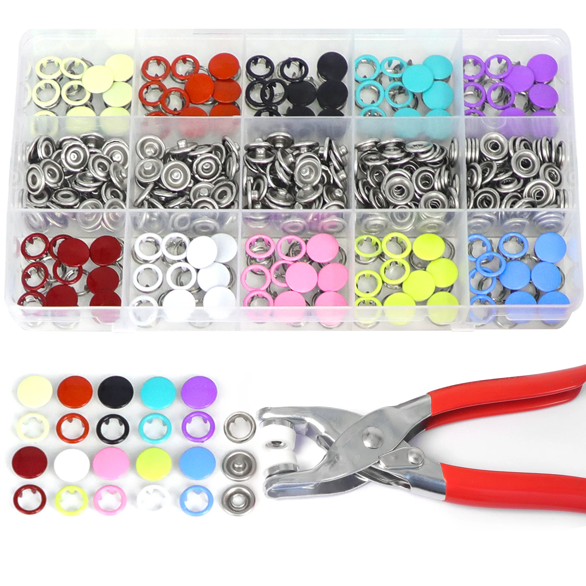 

100pcs Color/Silver Five-Prong Buttons Clothing Buttons Sewing Repair Accessories Tool with Metal Pliers Mounting Kit