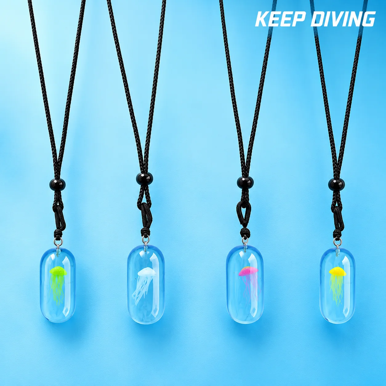 2026 - Luminous Jellyfish Necklace Braided Rope Resin Pendant Diving Souvenir for Ocean Lovers