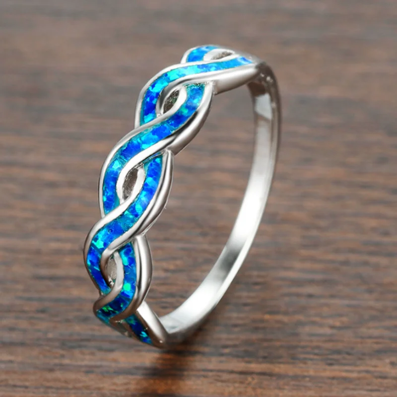 2026 New Blue Opal Fried Dough Twists Ring High-end Fashion Design Simple Fashion Simple Temperament Female Jewelry