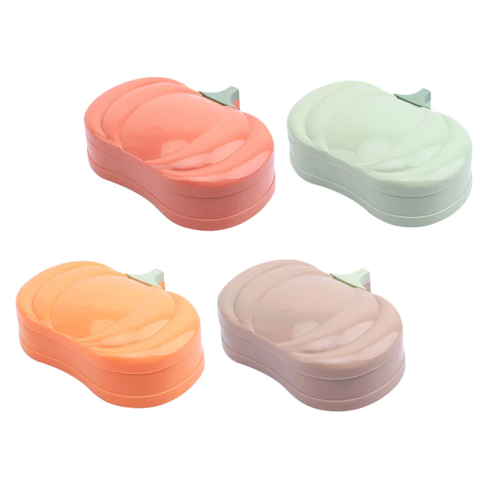 4 PCS Pumpkin Soap Dish Drain Shelving Large Boxes Toilet Bathroom Pp Creative Holders Container with Lid Travel