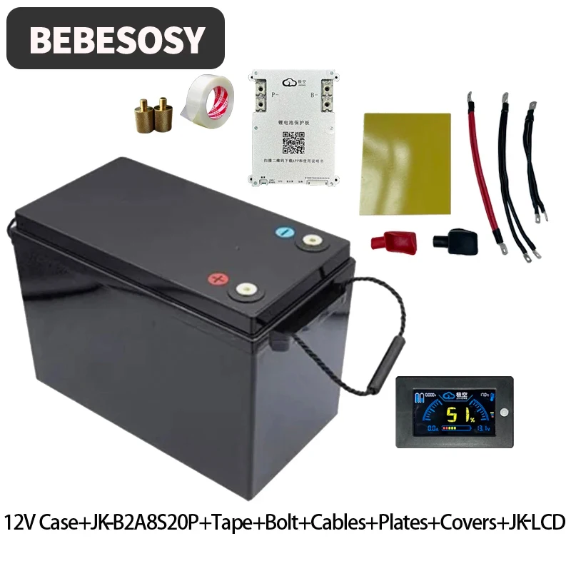 Case 12V 280AH DIY Batterij Case Draagbare Batterij Box 230AH 4S Optioneel 200A BMS 2A Actieve Balans TFT LCD Tape Bolt Voor RV