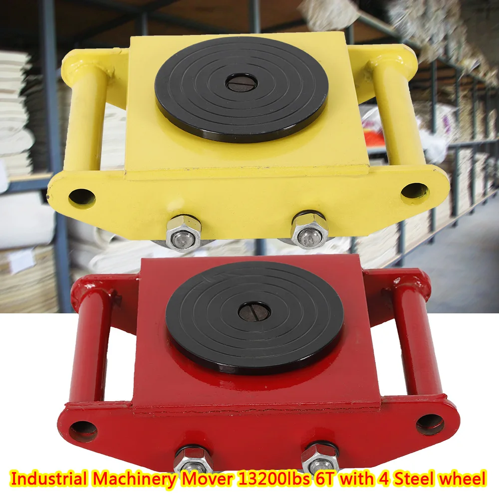 

Red/Yellow Industrial Machinery Mover 13200lbs 6T Dolly Skate with 6T Steel Wheel