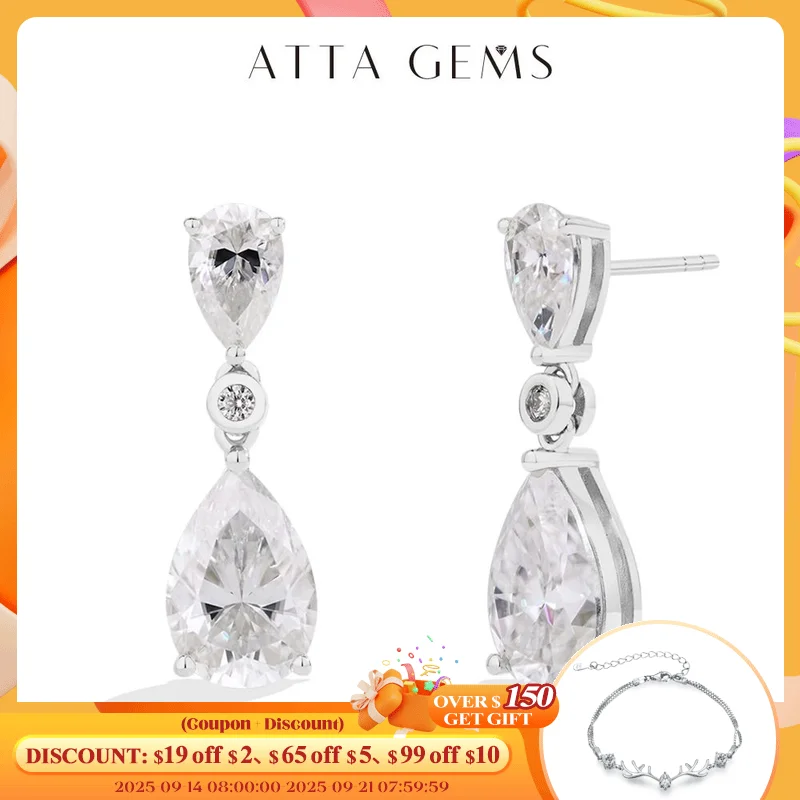 

ATTAGEMS Pear Cut 5.03CT Moissanite Drop Earrings For Women Top Quality 925 Sterling Silver Engagement Wedding Fine Jewelry Gift