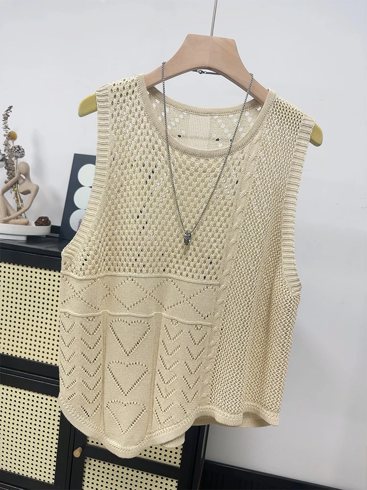 

High Quality Irregular Hollowed Out Knitted Vest Vest, Women's New Spring/summer Thin Camisole Loose Top for External Wear