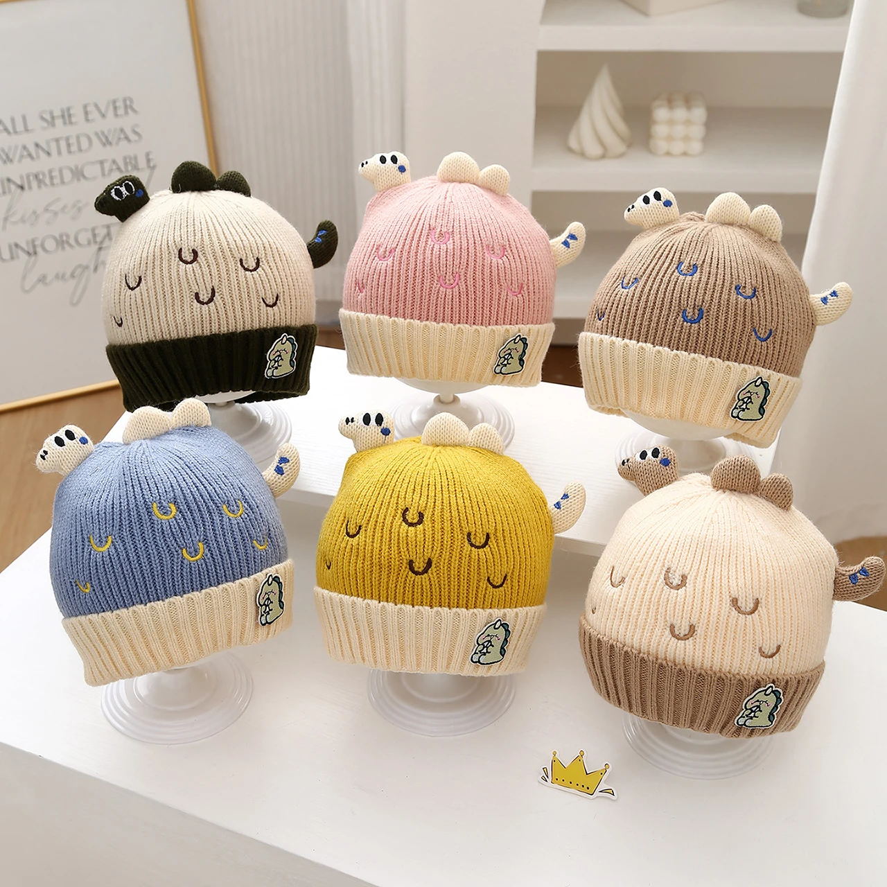 

Cute Dinosaur Beanie For Kids Warm Pullover Cap Thick Warm Woolen Crochet Bonnet Winter Baby Knit Hat Cartoon Toddler Skullcaps