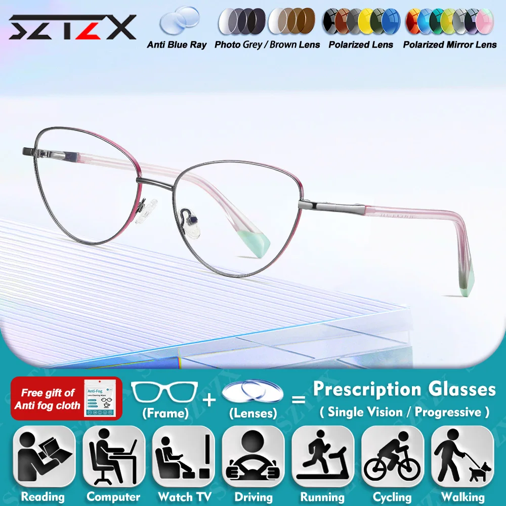 

SZTZX Lady Fashion Cat Eye Myopia Prescription Optical Glasses High Quality Classic Anti Blue Light Progressive Reading Eyeware