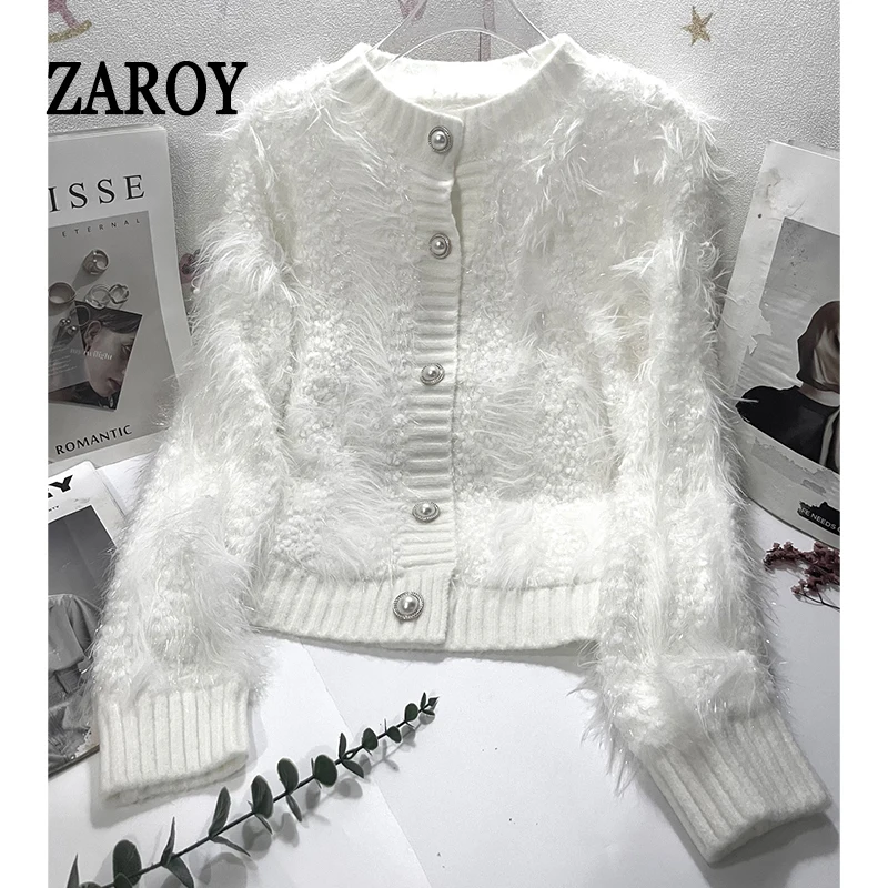 

ZAROY Cardigan For Women Sweater Soft Fuzzy Knitwear Autumn Winter Imitation Mink Elegant Sweater Tops カーディガン レディースк