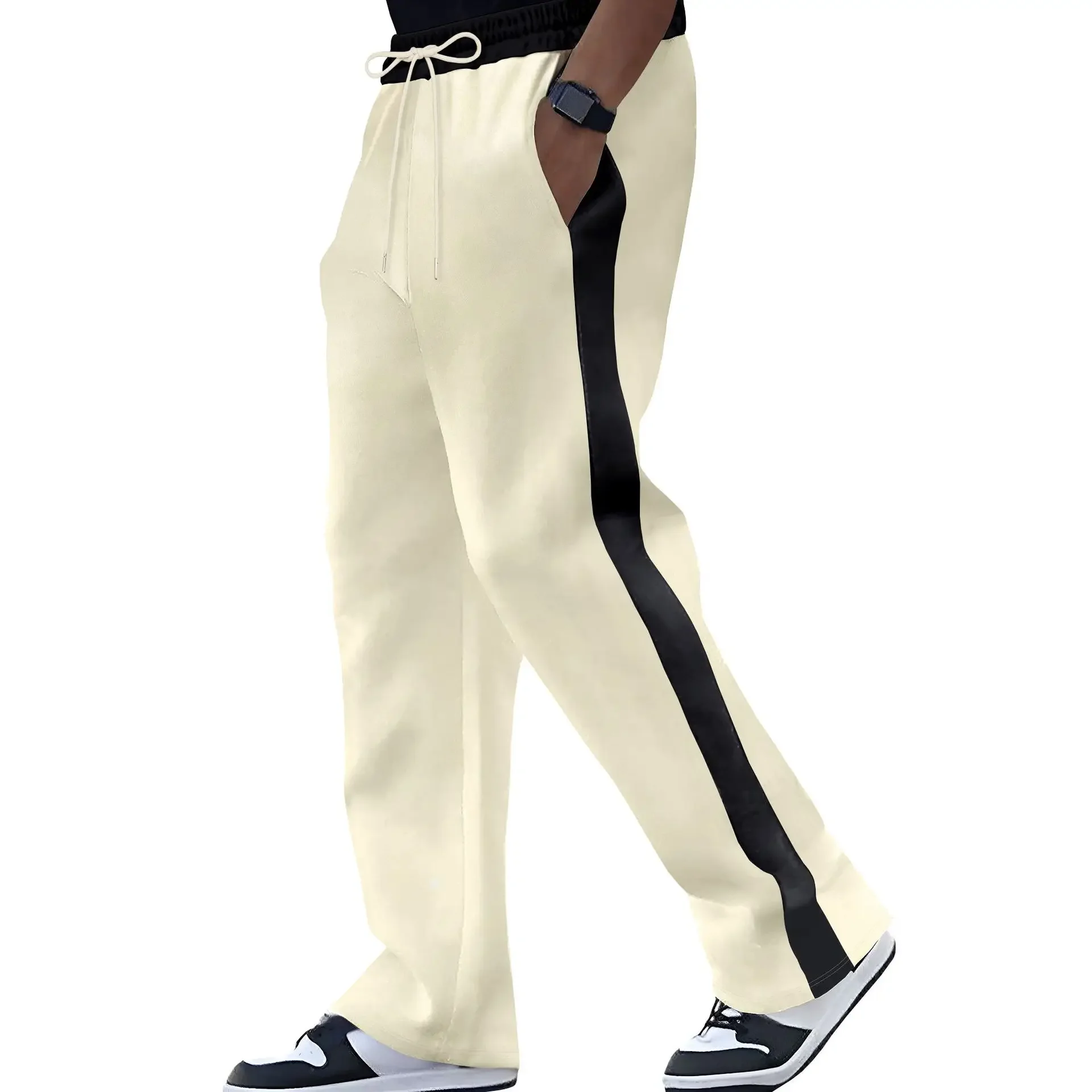 Men's Sports Pants Spring Autumn New American Style Side Stripe Men's Loose Sports and Leisure Fashion Straight-Leg Pants