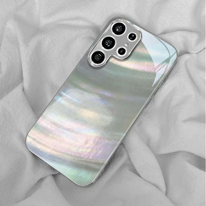 Minimalist gold-plated pearl-patterned silver phone case  for Samsung GalaxyS26 S25 S24 S23 S22 S20FE/Ultra/Plus anti drop Cover