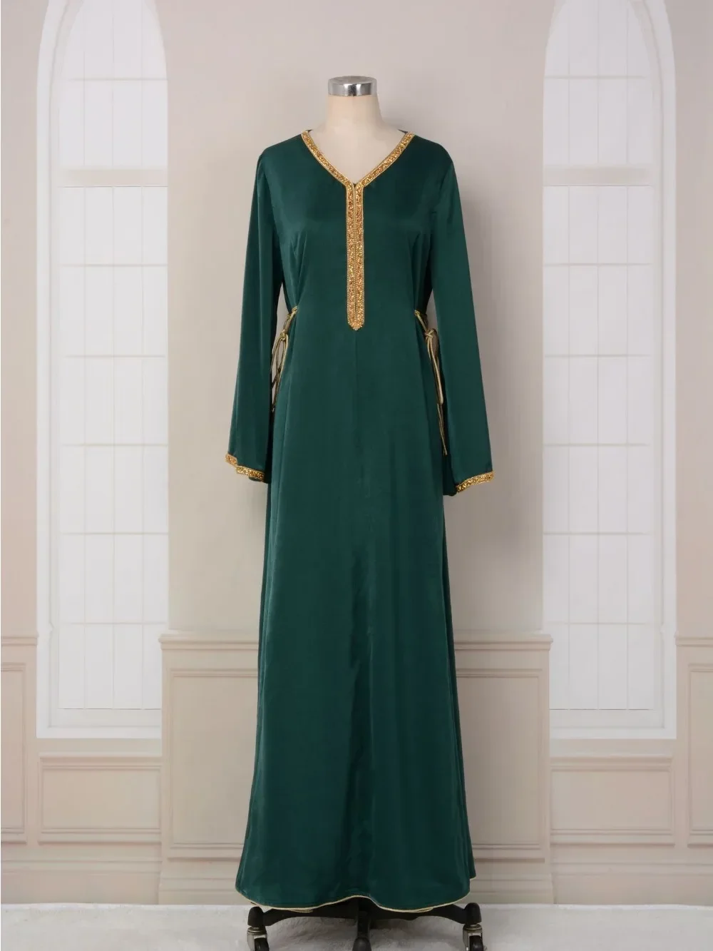 Vestido musulmán Eid para mujer, Abaya con diamantes y cordones, Jalabiya, Marruecos, Dubai, Abayas, Islam, túnica larga árabe