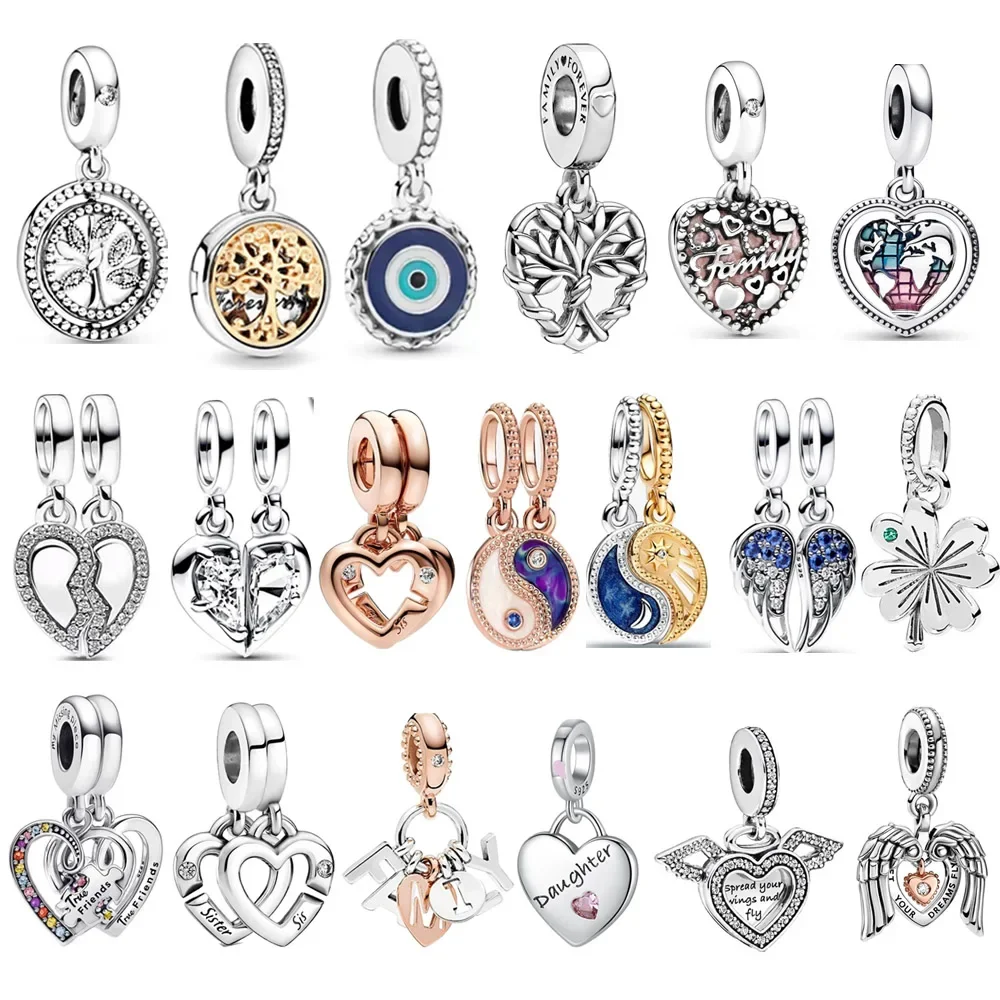 

New Linked Sister & Mother & Daughter & Friend Hearts Split Dangle Charm Fit Pandora Bracelet 925 Sterling Silver Jewelry Gift