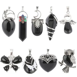 9 Types Black Onyx Natural Stone Pendant With Chain Display Box Heart Waterdrop Shape Pendant fit for Women Jewelry DIY Necklace