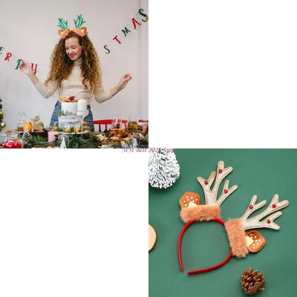 

49ME Christmas Antler Headband Party Costume Bells Party Karaoke Punk Photo Props Cool Party Bells Hair Hoop Nightclub