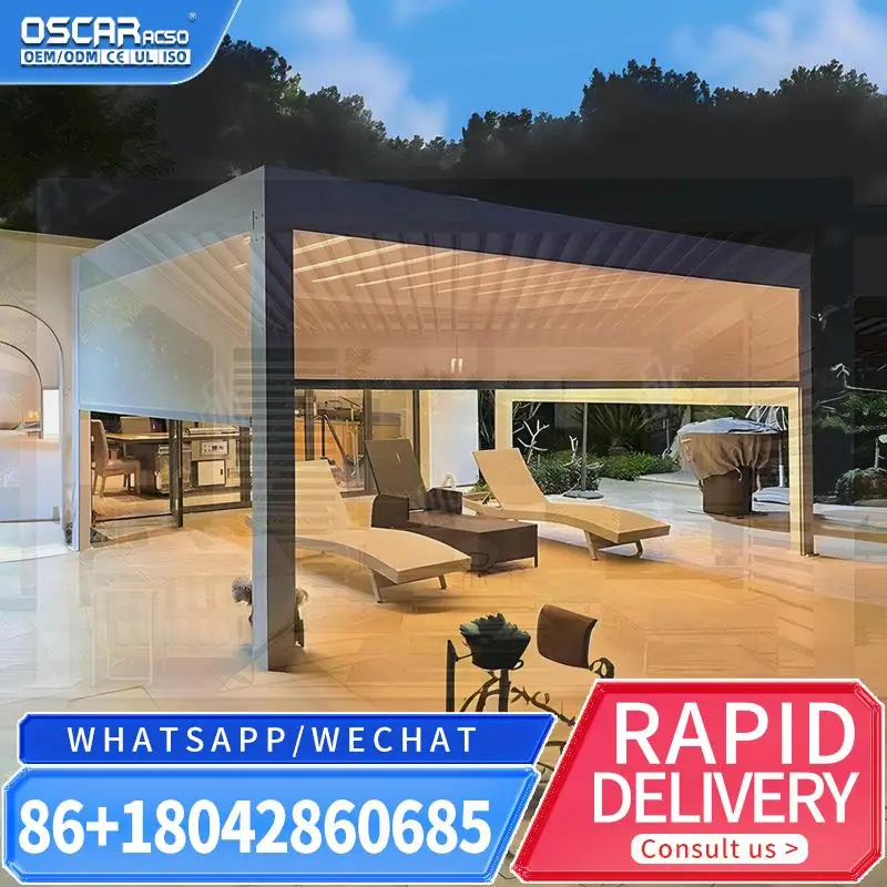 

Наружная жалюзированная водонепроницаемая открывающаяся крыша, беседка, настил, крышка на крыше для патио, сада, беседки на заднем дворе