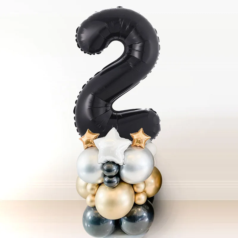 23pcs Chrome Gold Black Number Foil Balloons 1st Birthday Party Decorations Kids Boy Girl 1 2 3 4 5 6 7 8 9 Year Old Supplies