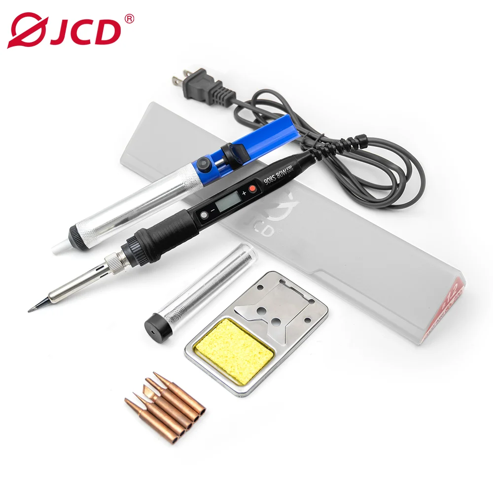 JCD 80W Digital Electric Soldering Iron 908S Temperature Adjustable 220V 110V LCD Display Ceramic Heater Welding Repair Tool Kit