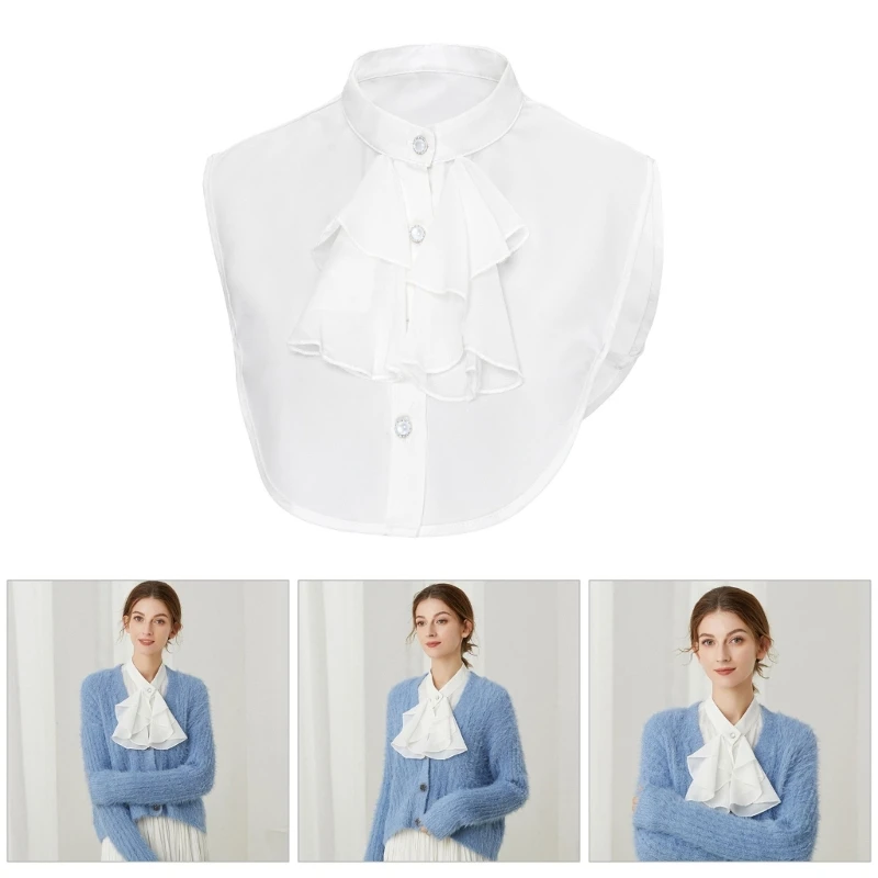 Women Victorian Shirt Collar Layering Half Shirt Ruffle Front Detachable Faux Collar Crop Top for Business Meetings and Party