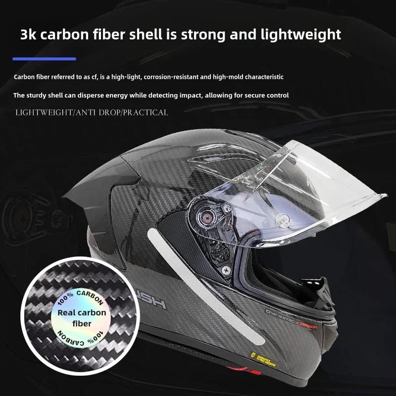 Full Carbon Fiber Motorcycle Large Tail, Full Helmet, Plus Size Men's and Women's Anti-fog Locomotive Racing Helmet