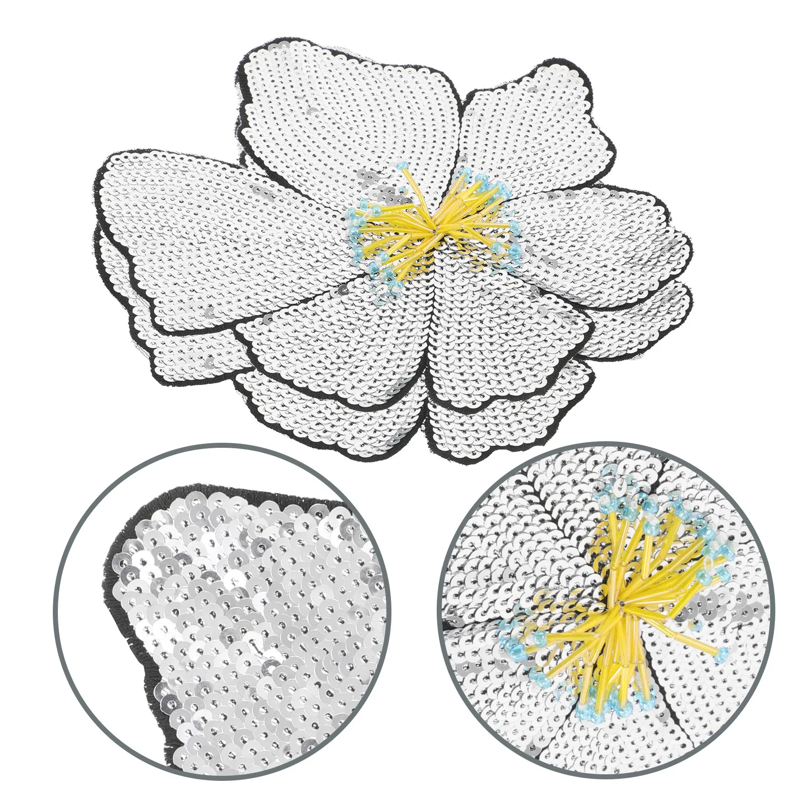 2Pcs Large Floral Applique Sequin Bead Flower Patch Handcrafted Embellishments for Dancewear Jackets DIY Sewing