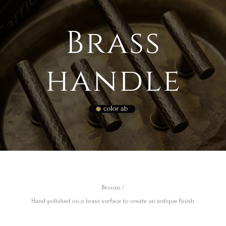 Hand-hammered antique brass cabinet handle 1