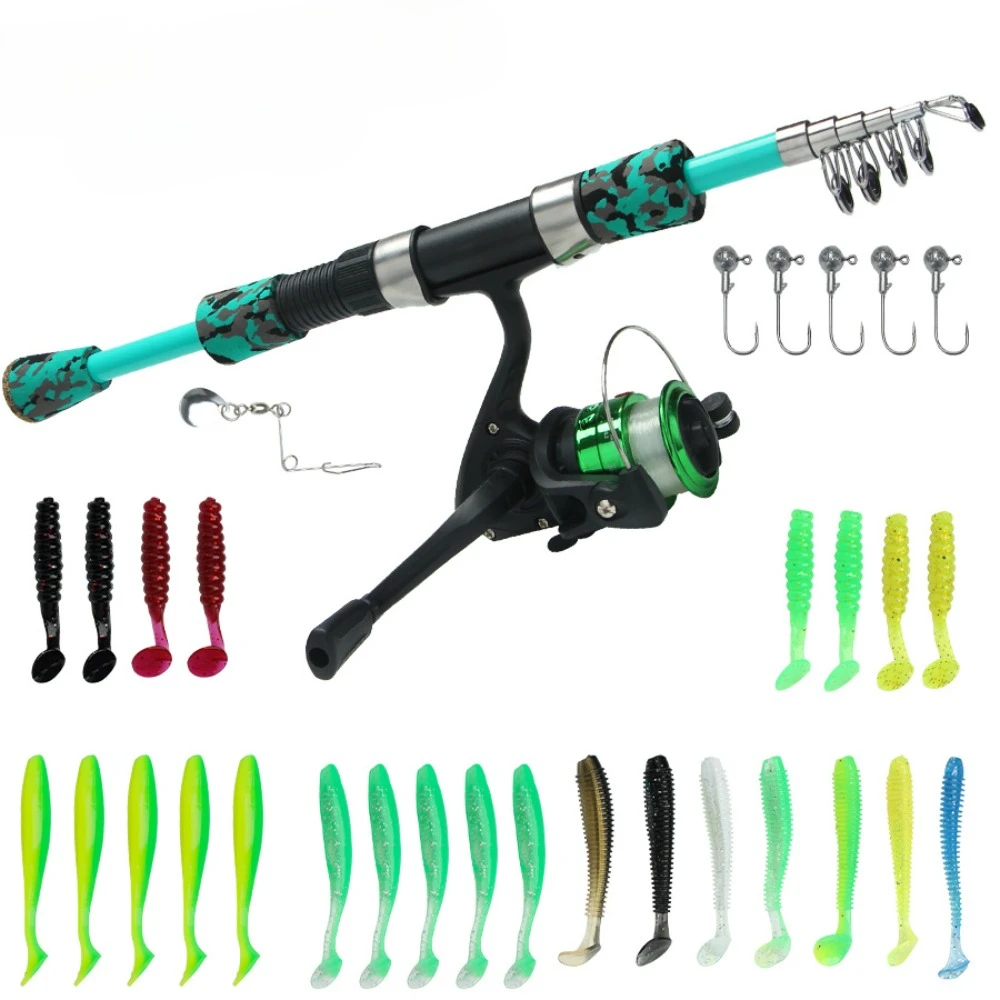 

Fishing Rods Complete Set 1.5 Meters Spinning Soft Bait Lure Tackle Kit Telescopic with Reel Folding Portable Sea Rod Set