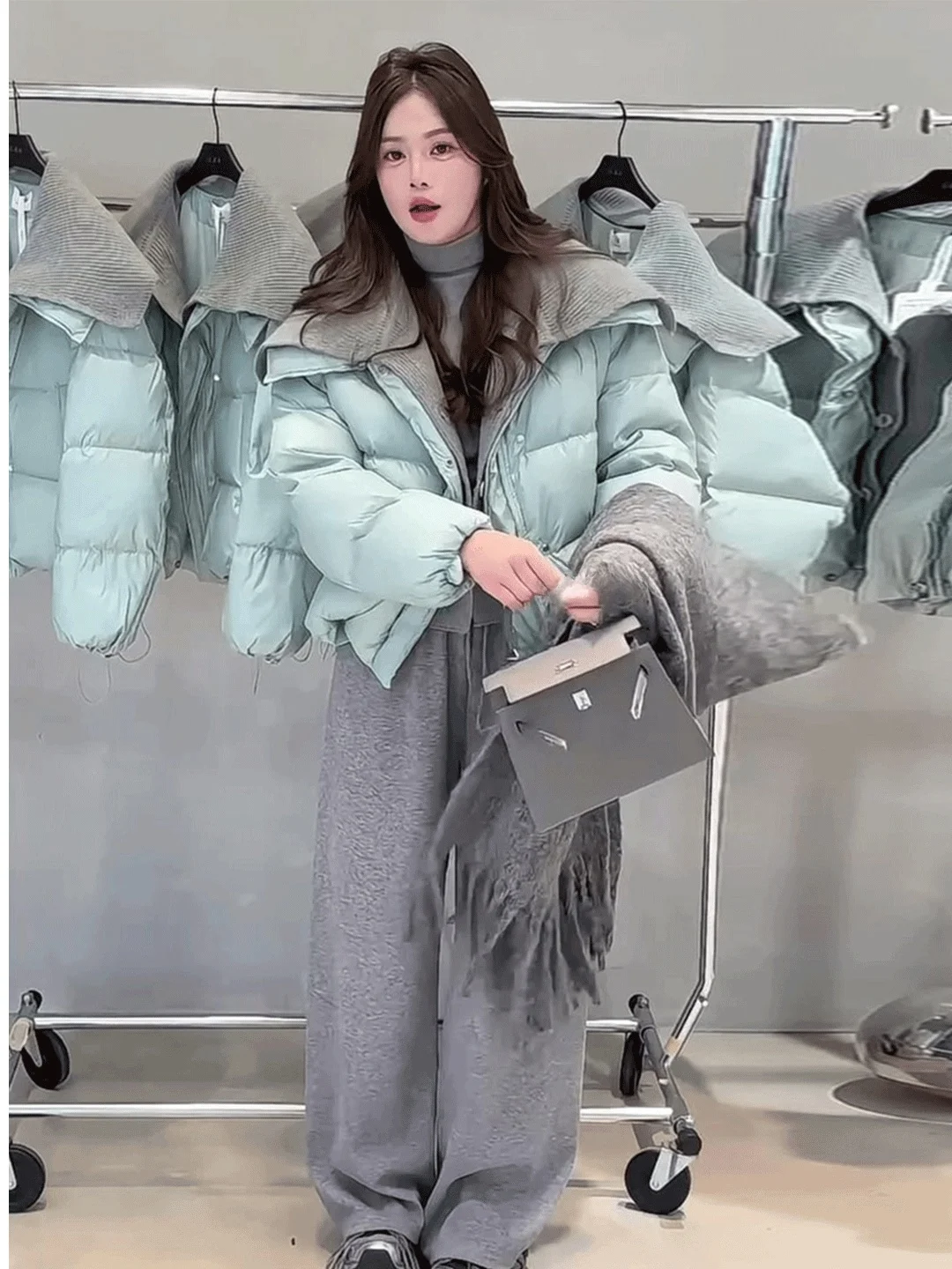 

Women's Knitted Loose Thiened Bread Coat Winter New Sle Warm Cotton Jaet Zipper Closure Long Sve Regular Fit Coat