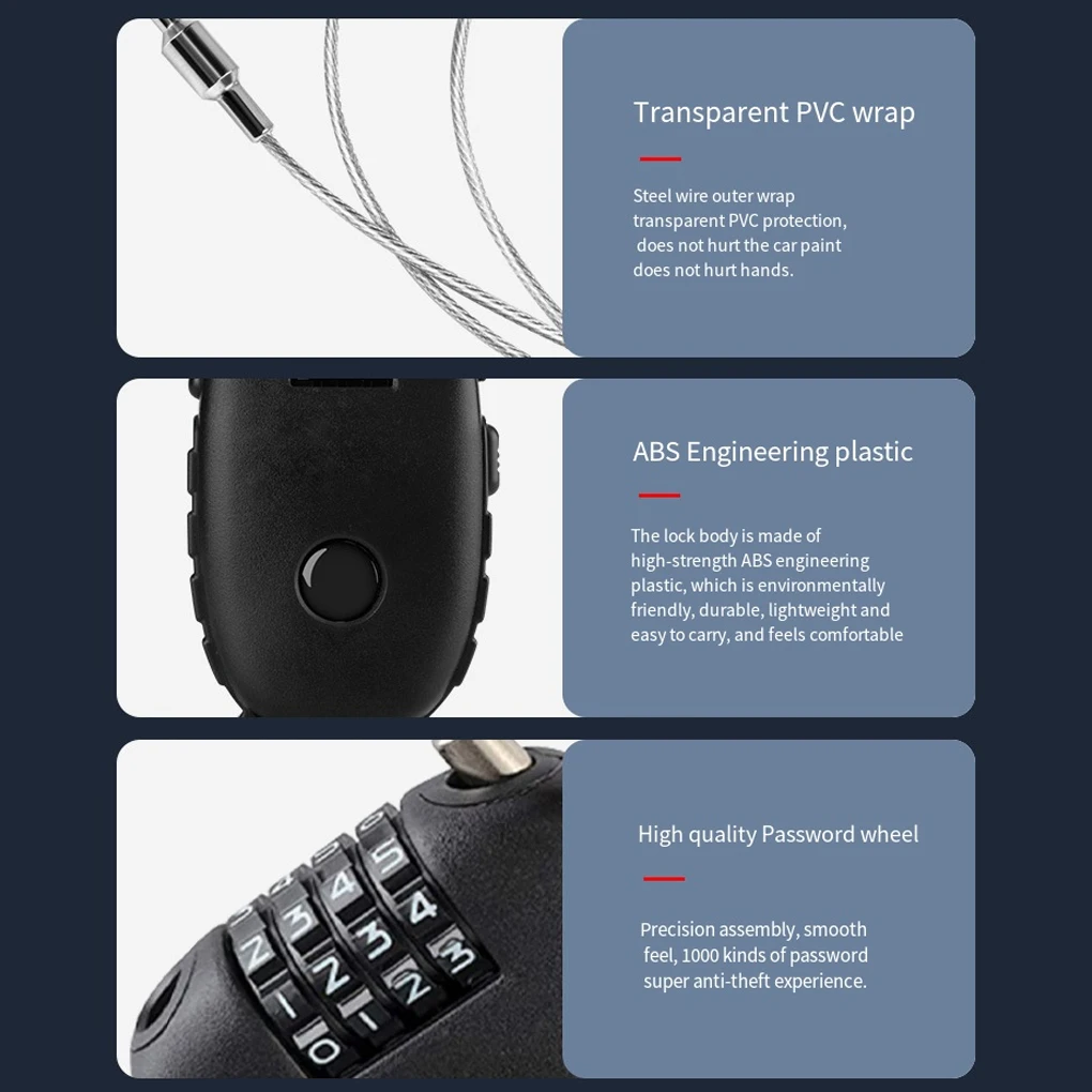 Motorcycle Helmet Lock Mini Cable Code Lock Portable Cycling Motorbike Helmet Password Lock for Travel Luggag 4 Digit Resettable view 6