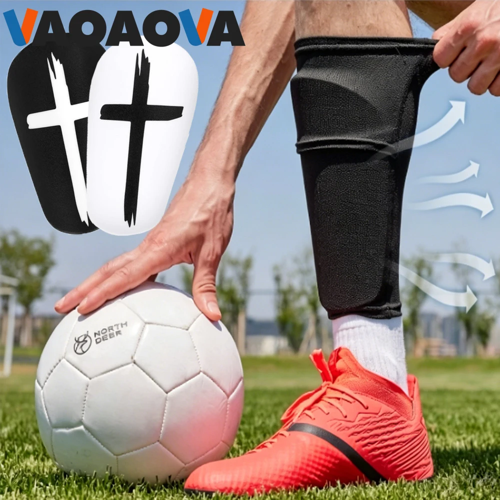 1Pair Comfortable Mini Soccer Shin Guards, Black White Cross Protective Football Leg Pads Equipment for Youth Boys Girls Adults