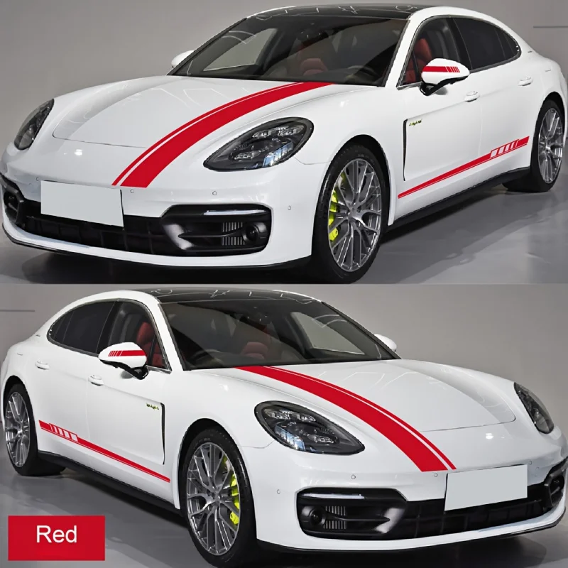5pcs Racing Stripe Vinyl Decal Kit- Waterproof Car Hood& Body Stickers with Mirror Decals(Glossy Finish)