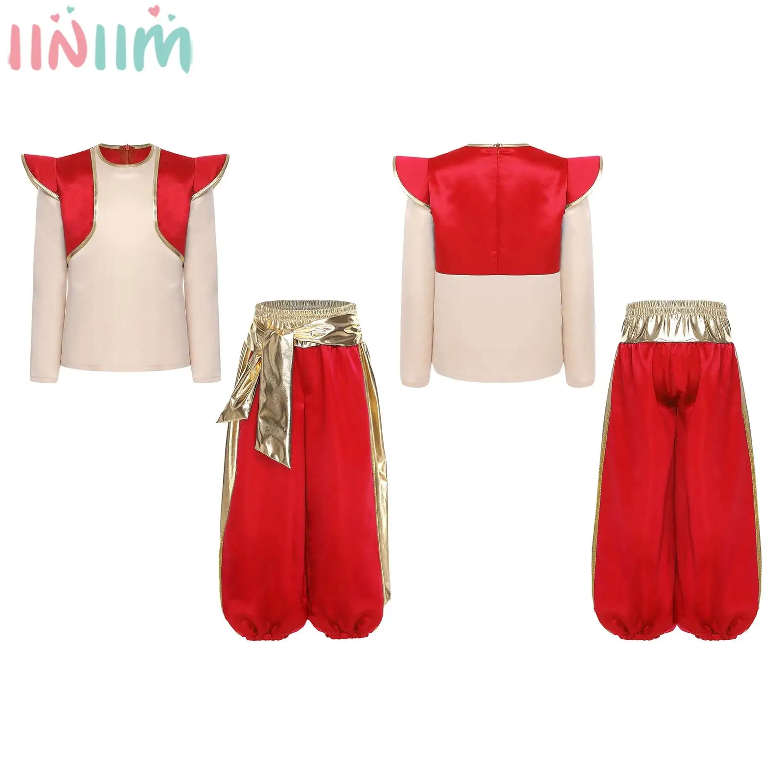 

Kids Boys Halloween Arabian Prince Cosplay Performance Costume Long Sleeve Top Harem Pants Fairy Tales Lamp Elf Dress Up Outfit