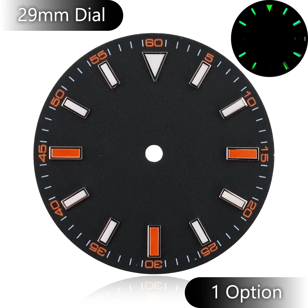 29mm Black Orange Numeral Lume Watch Dial Fits ETA2813 ETA2836 Miyota8200 Series Watch Movement Mod Replacement Accessories