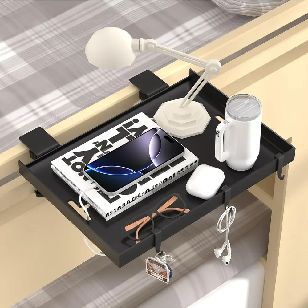 

Bed Side Shelf Bedside Shelf Bed Table T Shaped Cable Hole Easy To Install Space Saving Nightstand Tray Multipurpose for Dorm