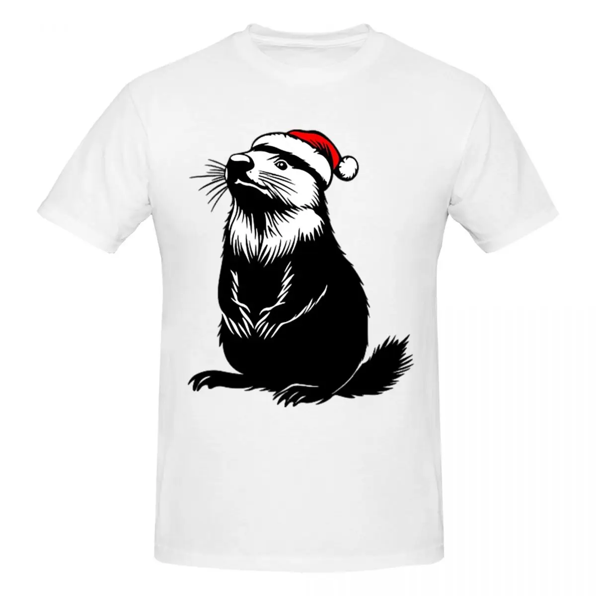 Beaver In Santa Hat Festive Woodland Cheer Men T-Shirt Classic Plus Size T Shirts Men's Round Neck Cotton Tees Short Summer Male