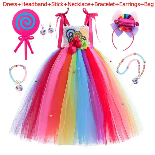 Lollipop Candy Dress Costume Sweet Girl Carnival Purim Apparel Toddler Rainbow Colorful Tutu Off Shoulder Princess Party Frocks - Image 14