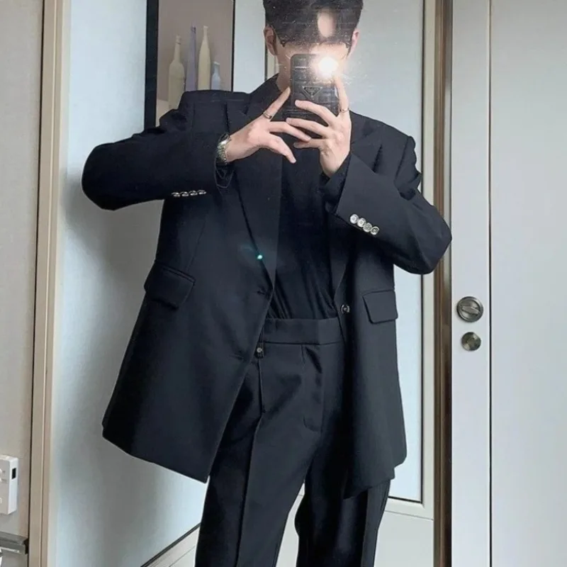 

Men's College Student Spring Autumn Korean Style Loose Fit Casual Suit Set Bad Boy Cool High End Feel Trendy Outfit