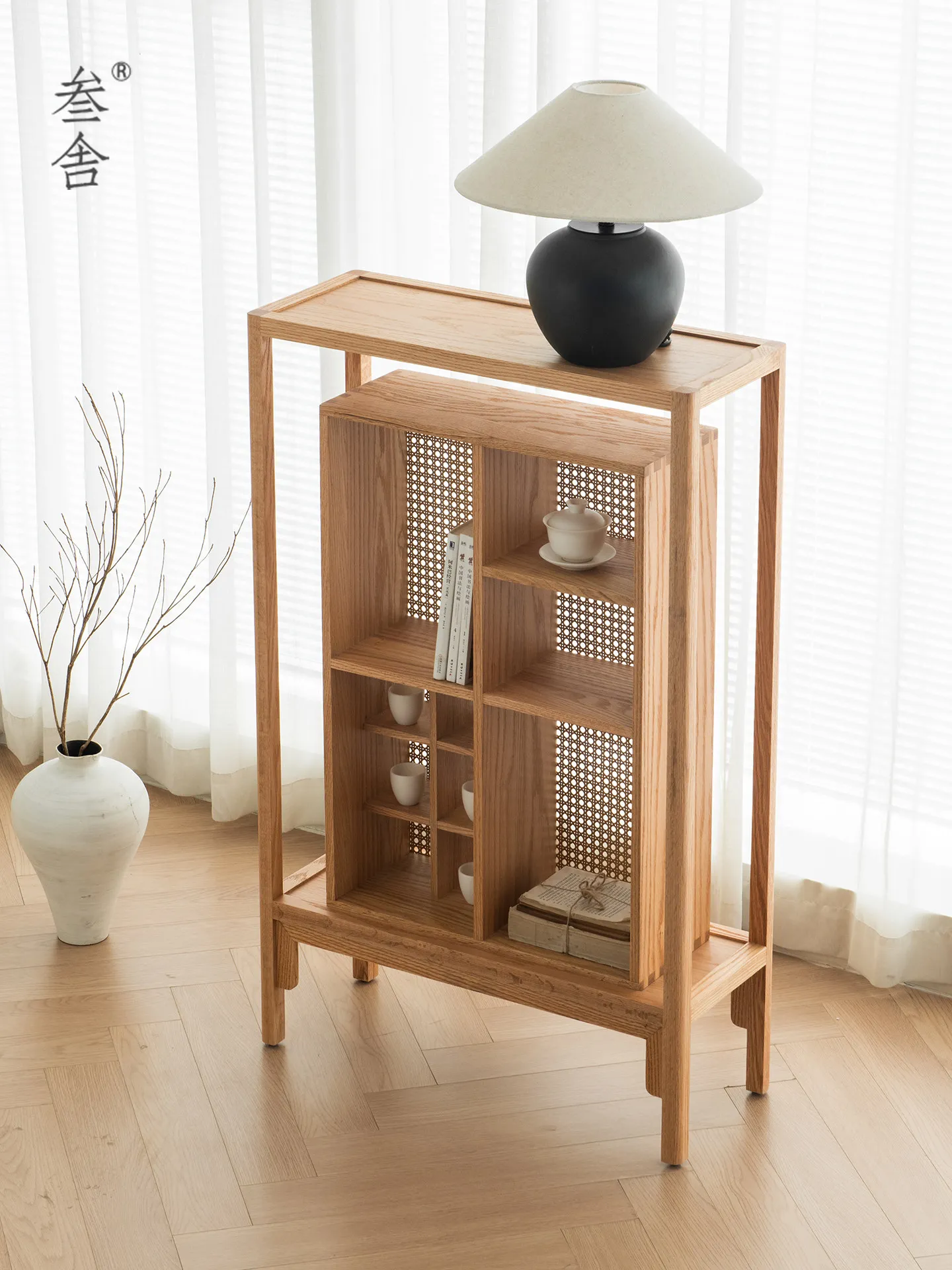 Oak Small Bogu Rack Solid Wood Display Cabinet New Chinese Duobao Ge Log Wind Tea Set Tea Shelf